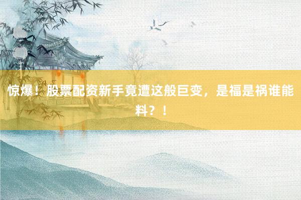 惊爆！股票配资新手竟遭这般巨变，是福是祸谁能料？！