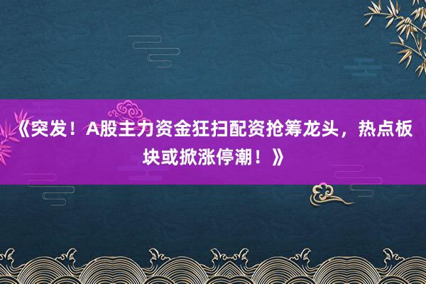 《突发！A股主力资金狂扫配资抢筹龙头，热点板块或掀涨停潮！》