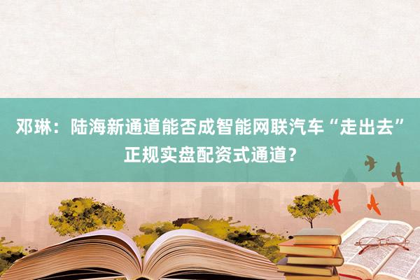 邓琳：陆海新通道能否成智能网联汽车“走出去”正规实盘配资式通道？