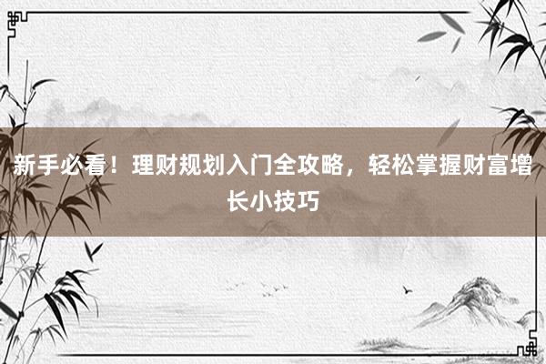新手必看！理财规划入门全攻略，轻松掌握财富增长小技巧