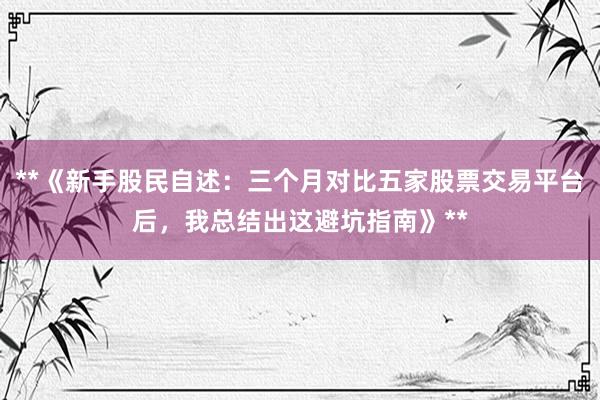 **《新手股民自述：三个月对比五家股票交易平台后，我总结出这避坑指南》**
