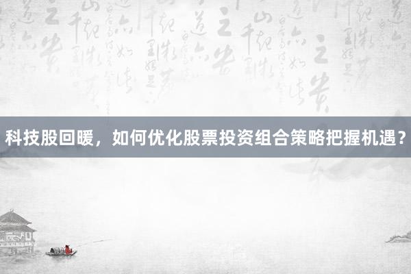 科技股回暖，如何优化股票投资组合策略把握机遇？